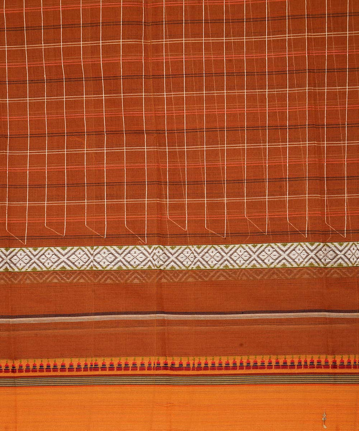 Light brown checks cotton handwoven narayanapet saree