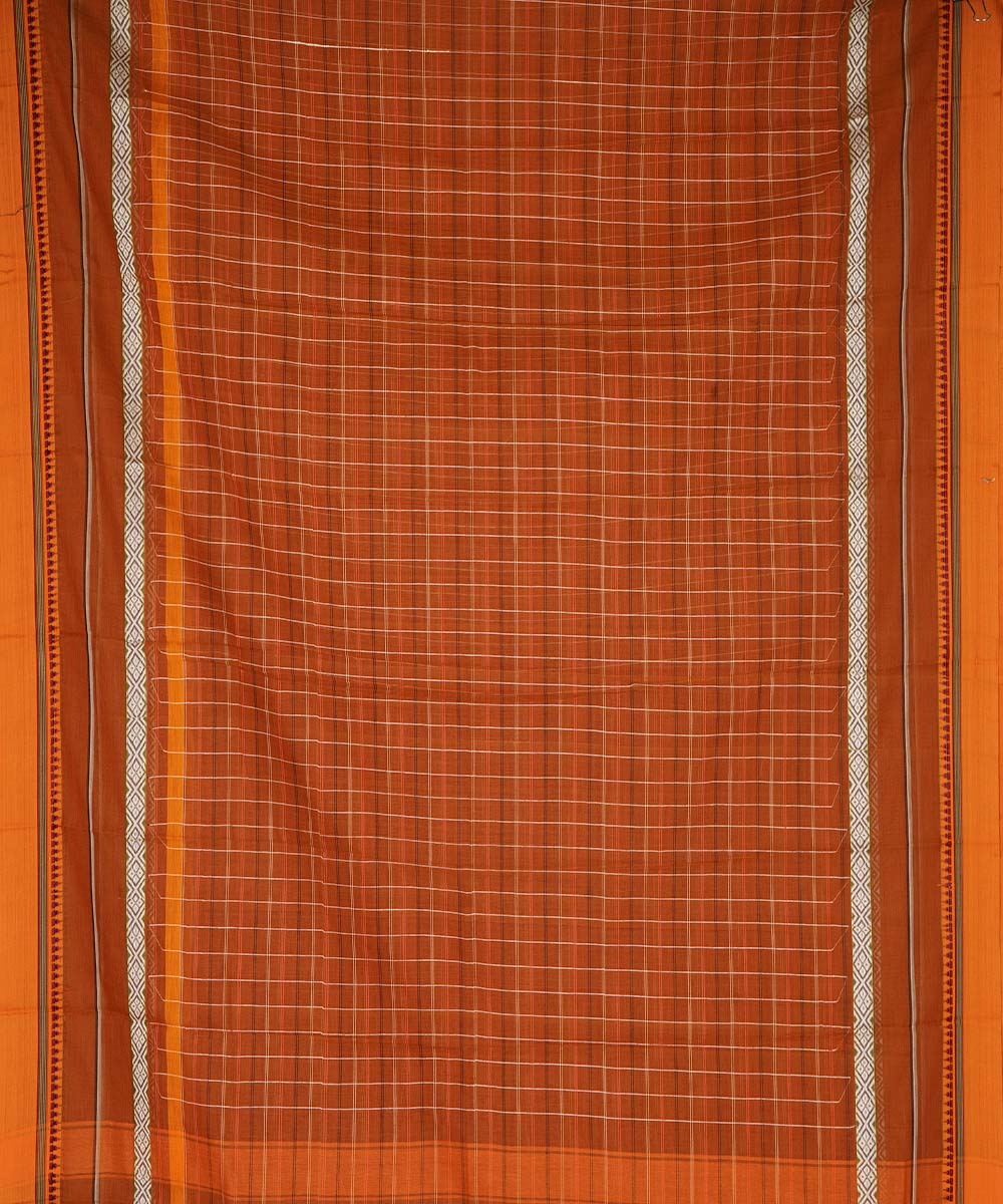 Light brown checks cotton handwoven narayanapet saree