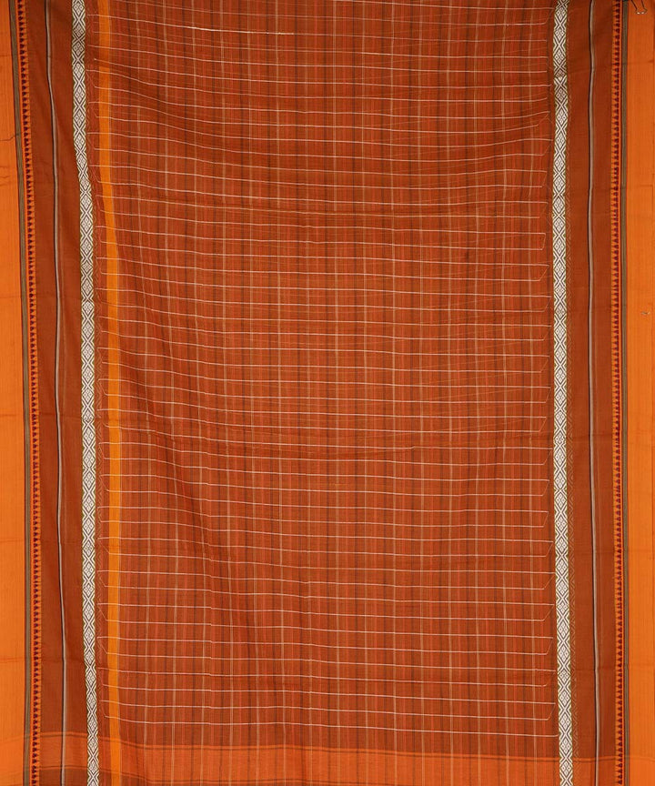 Light brown checks cotton handwoven narayanapet saree