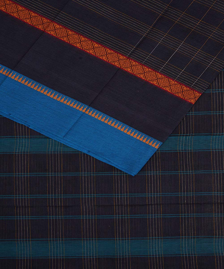 Dark navy blue cotton handwoven narayanapet saree