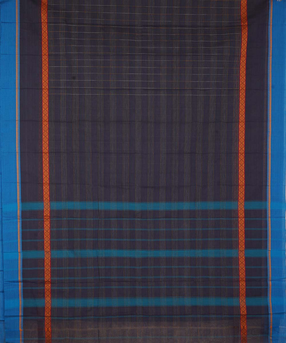 Dark navy blue cotton handwoven narayanapet saree
