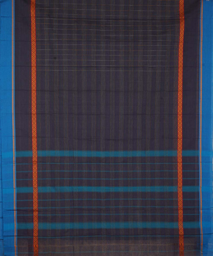 Dark navy blue cotton handwoven narayanapet saree
