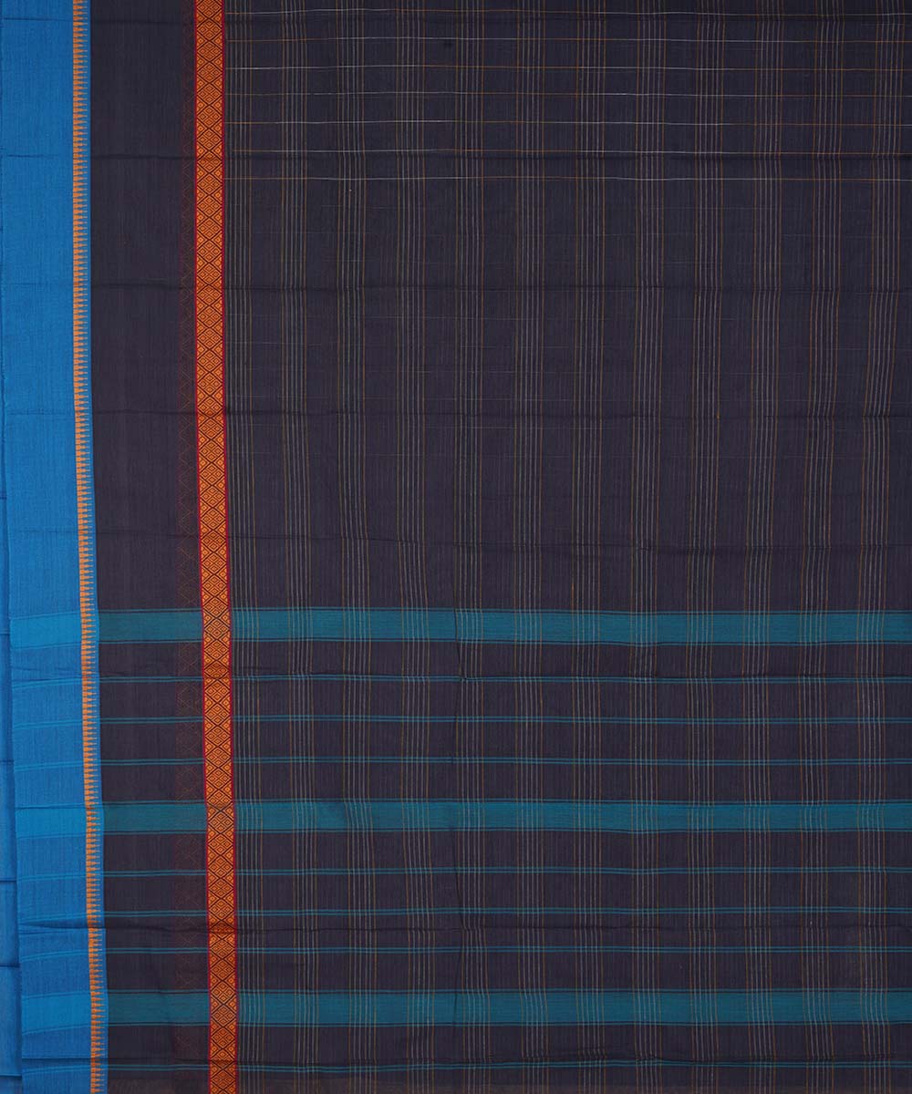 Dark navy blue cotton handwoven narayanapet saree