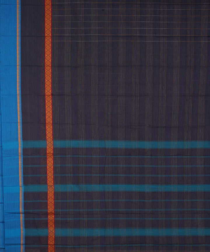 Dark navy blue cotton handwoven narayanapet saree