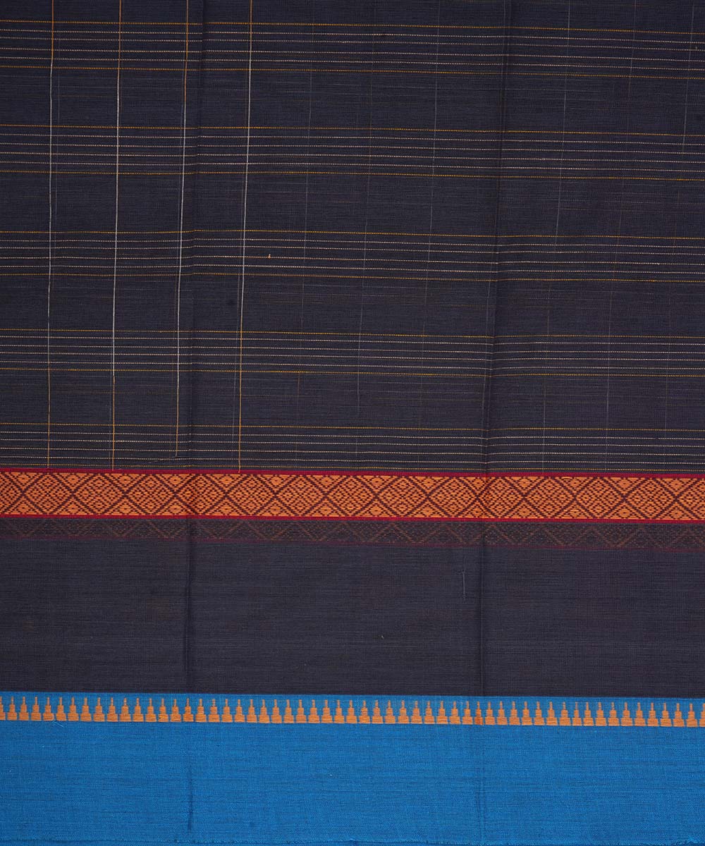 Dark navy blue cotton handwoven narayanapet saree