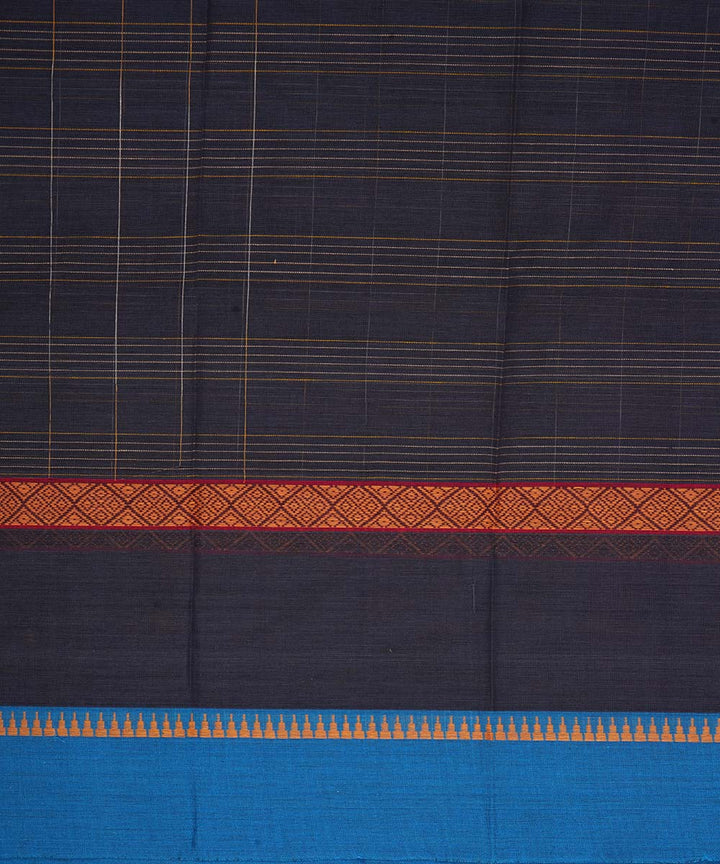 Dark navy blue cotton handwoven narayanapet saree