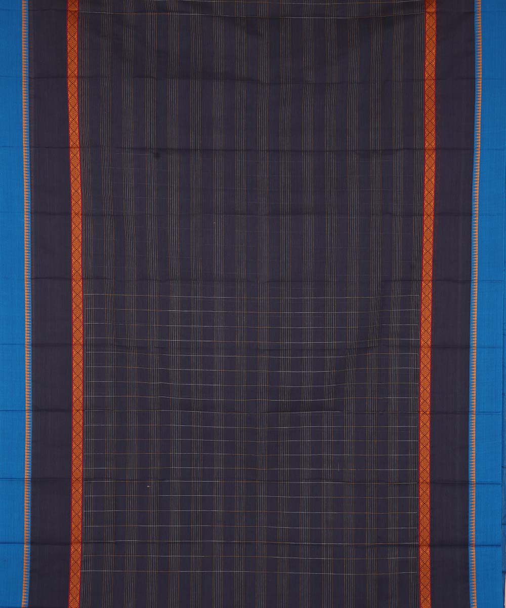 Dark navy blue cotton handwoven narayanapet saree