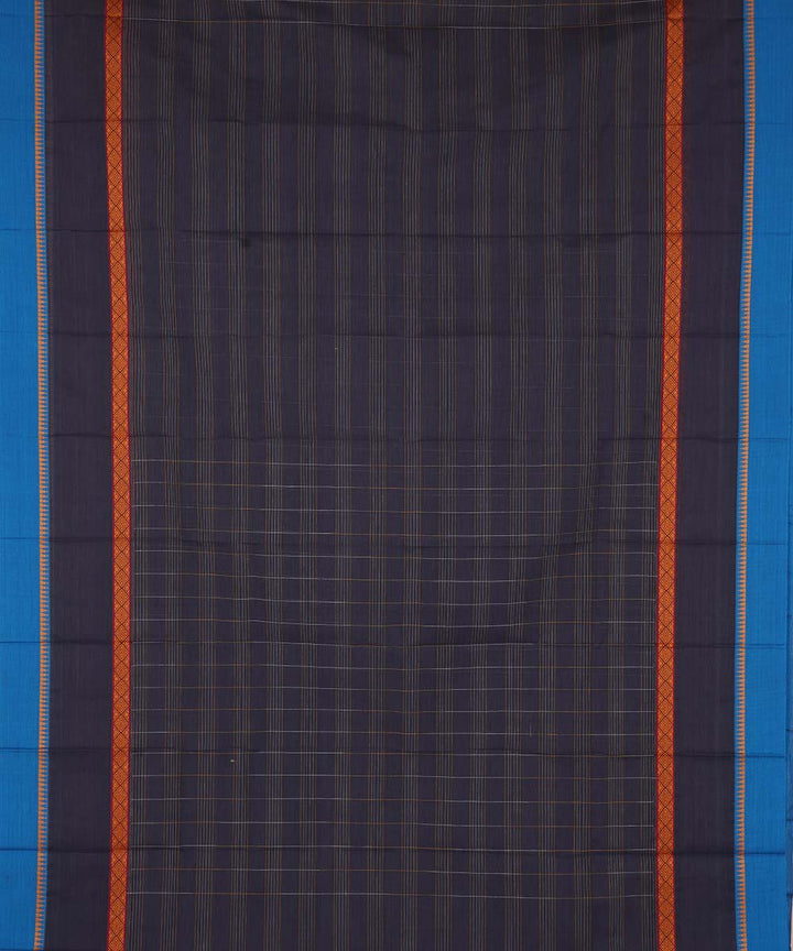 Dark navy blue cotton handwoven narayanapet saree