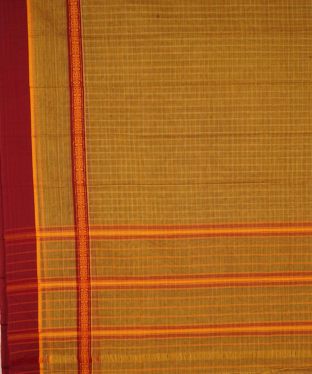 Green brown checks cotton handwoven narayanapet saree