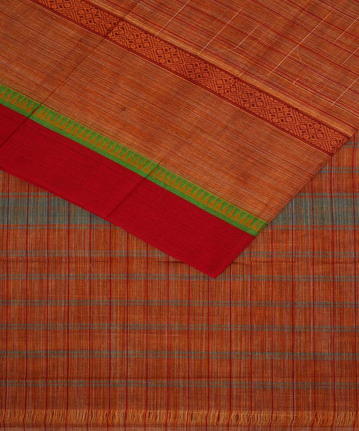Light orange brown cotton handwoven narayanapet saree
