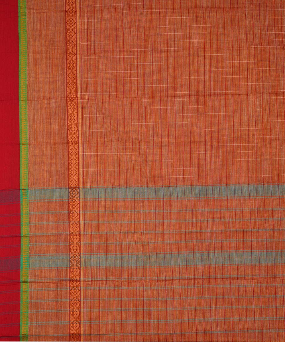 Light orange brown cotton handwoven narayanapet saree
