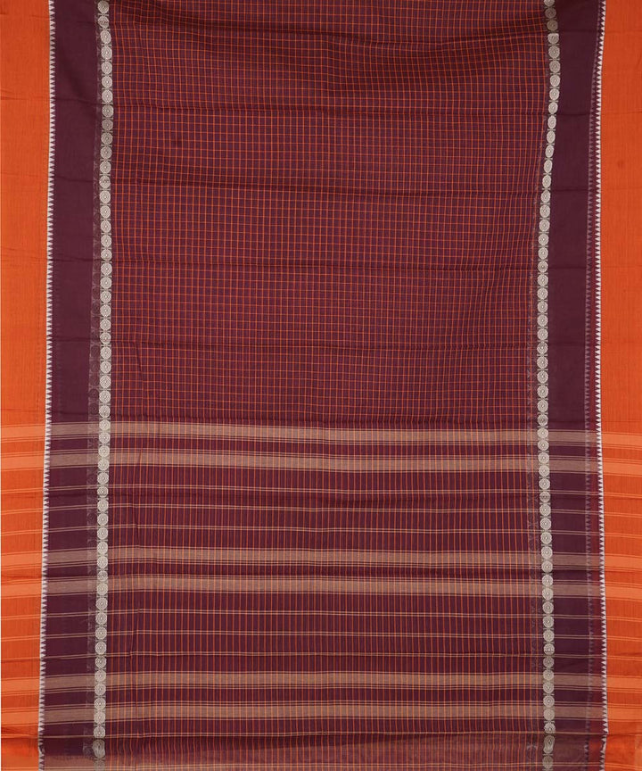 Dark brown checks cotton handwoven narayanapet saree