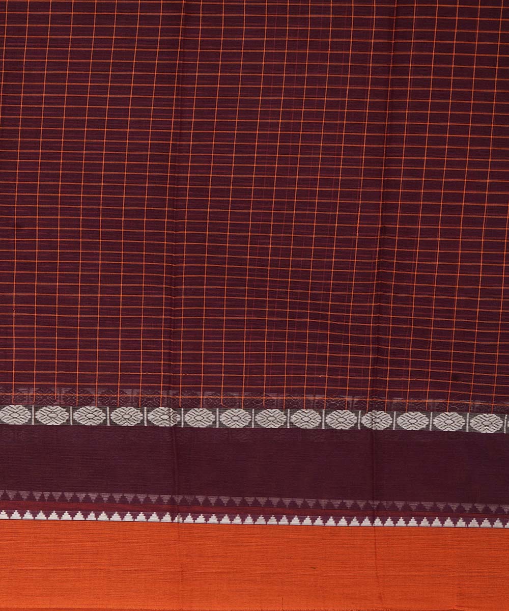 Dark brown checks cotton handwoven narayanapet saree