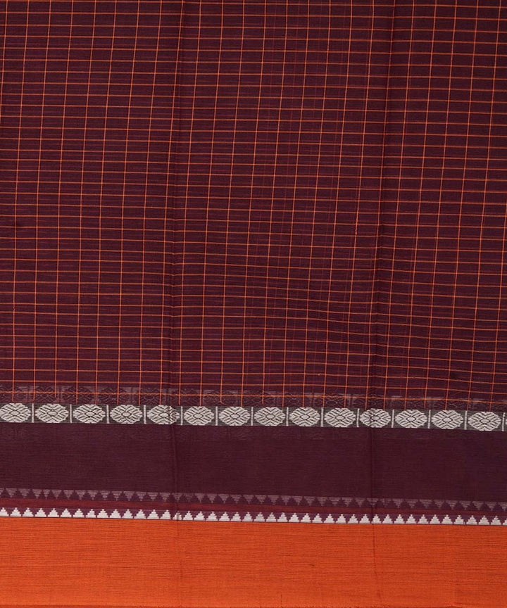 Dark brown checks cotton handwoven narayanapet saree