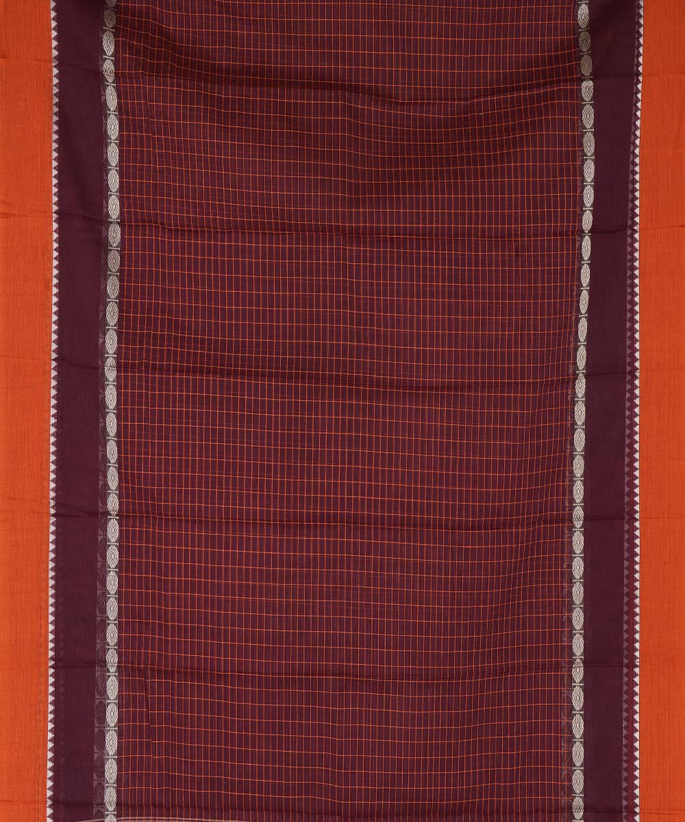 Dark brown checks cotton handwoven narayanapet saree