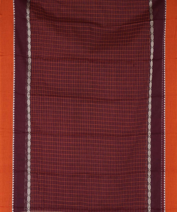 Dark brown checks cotton handwoven narayanapet saree