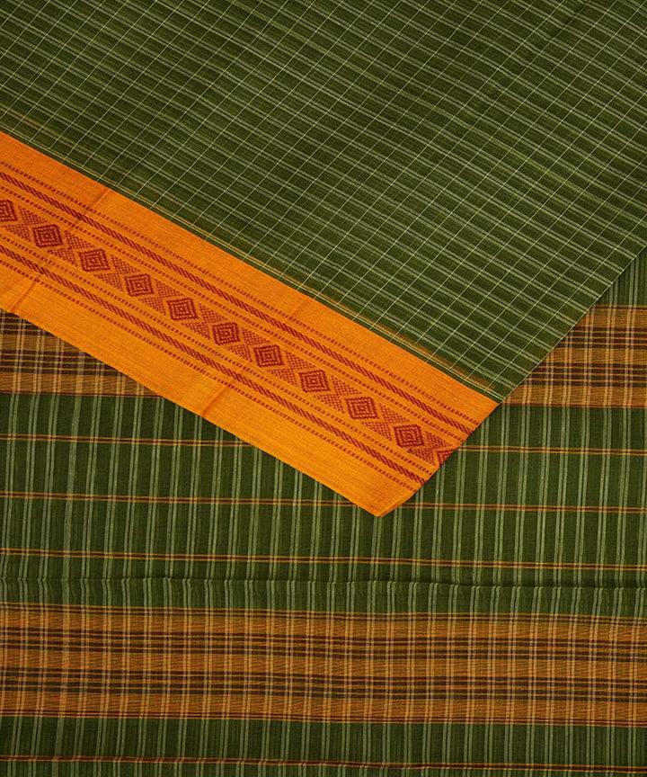 Green yellow checks cotton handwoven narayanapet saree