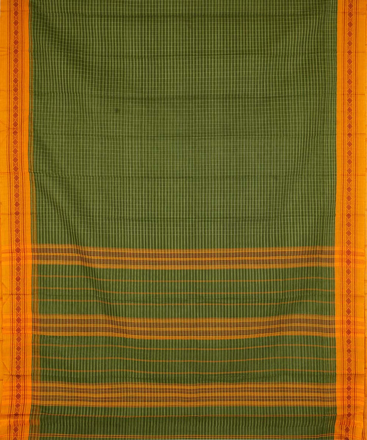 Green yellow checks cotton handwoven narayanapet saree