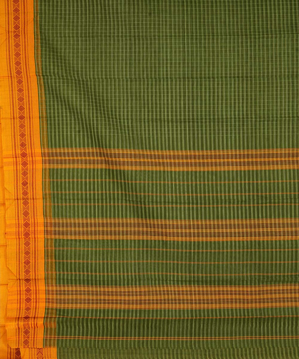 Green yellow checks cotton handwoven narayanapet saree