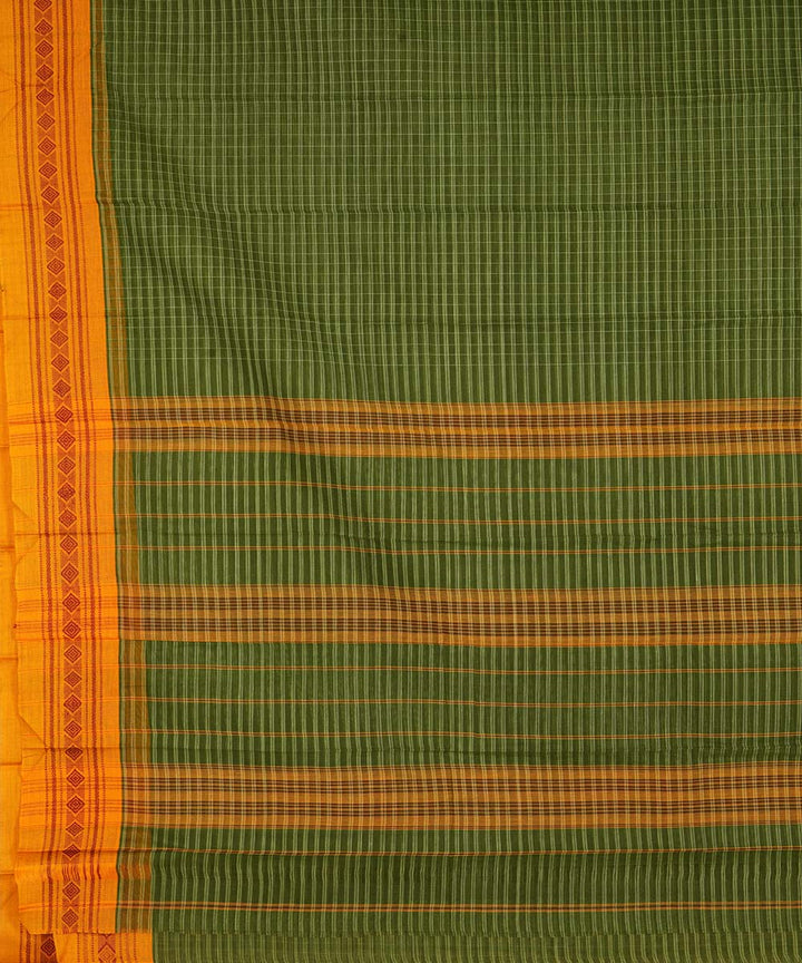 Green yellow checks cotton handwoven narayanapet saree