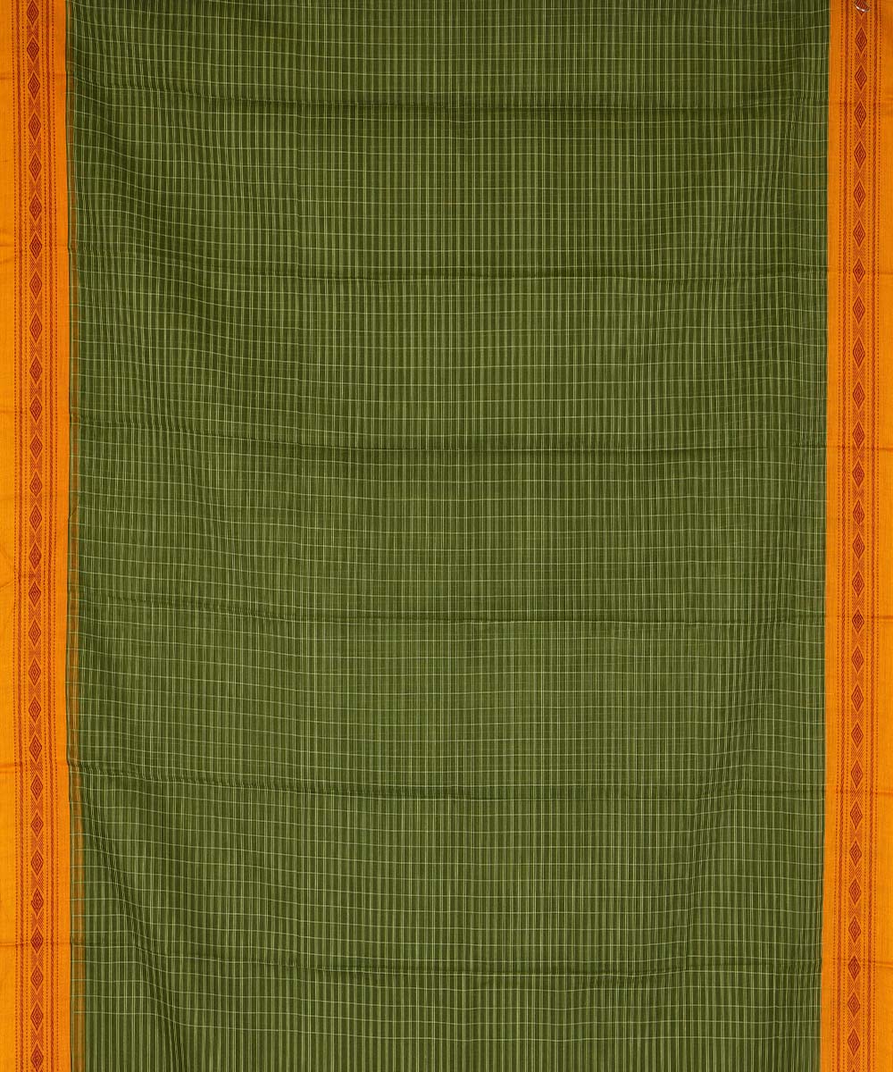 Green yellow checks cotton handwoven narayanapet saree