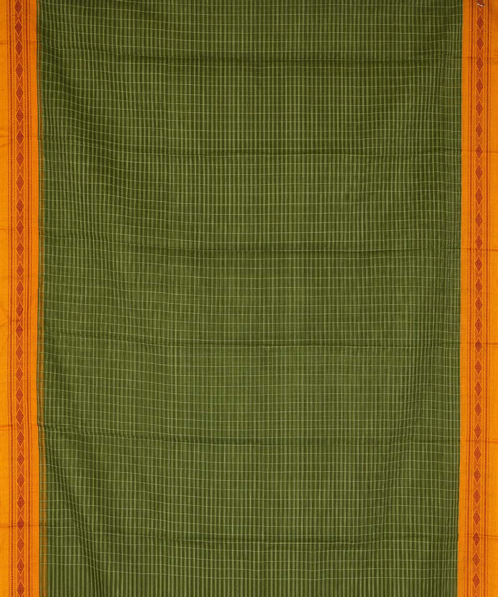 Green yellow checks cotton handwoven narayanapet saree