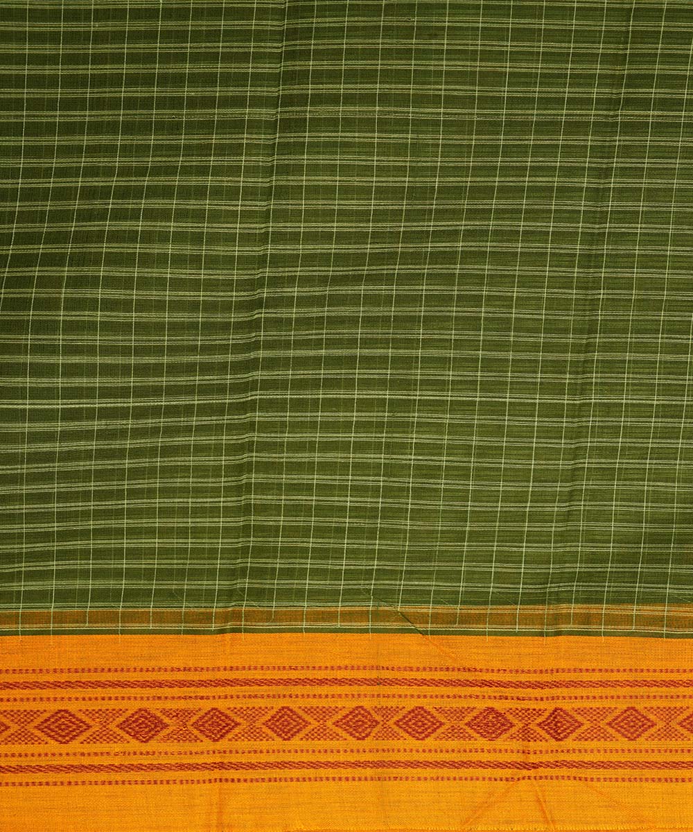 Green yellow checks cotton handwoven narayanapet saree