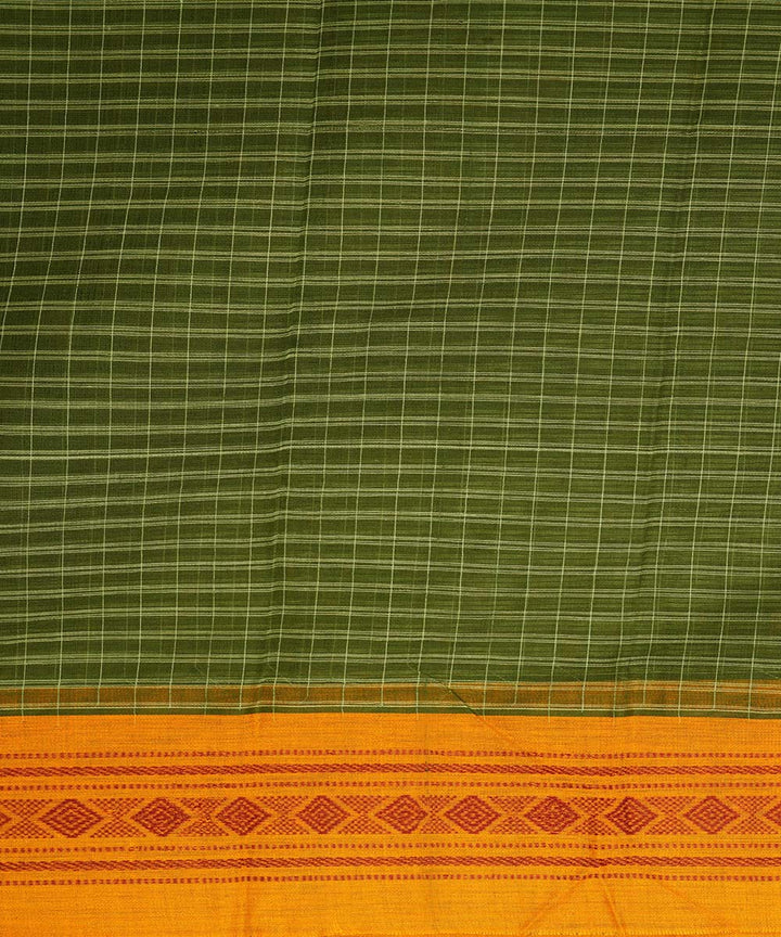 Green yellow checks cotton handwoven narayanapet saree