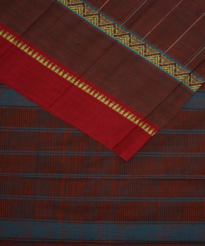Dark brown cotton handwoven narayanapet saree