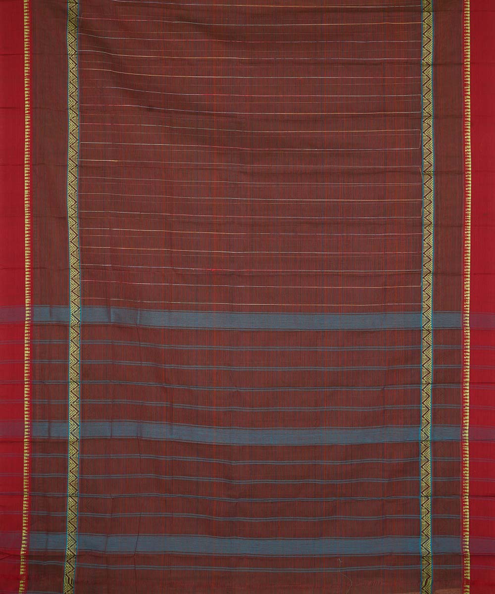 Dark brown cotton handwoven narayanapet saree