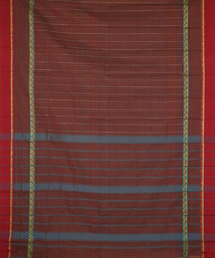 Dark brown cotton handwoven narayanapet saree