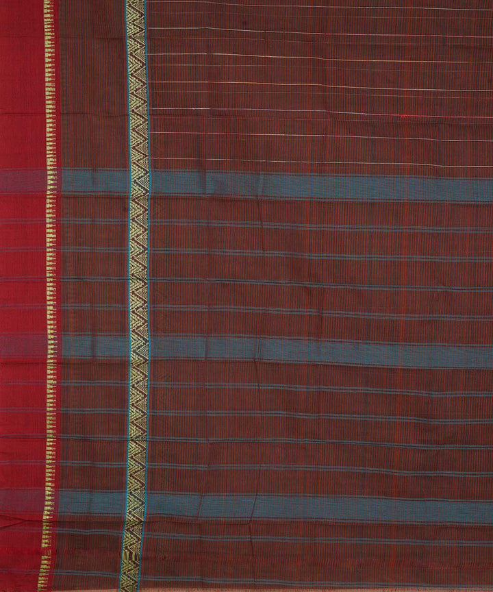 Dark brown cotton handwoven narayanapet saree