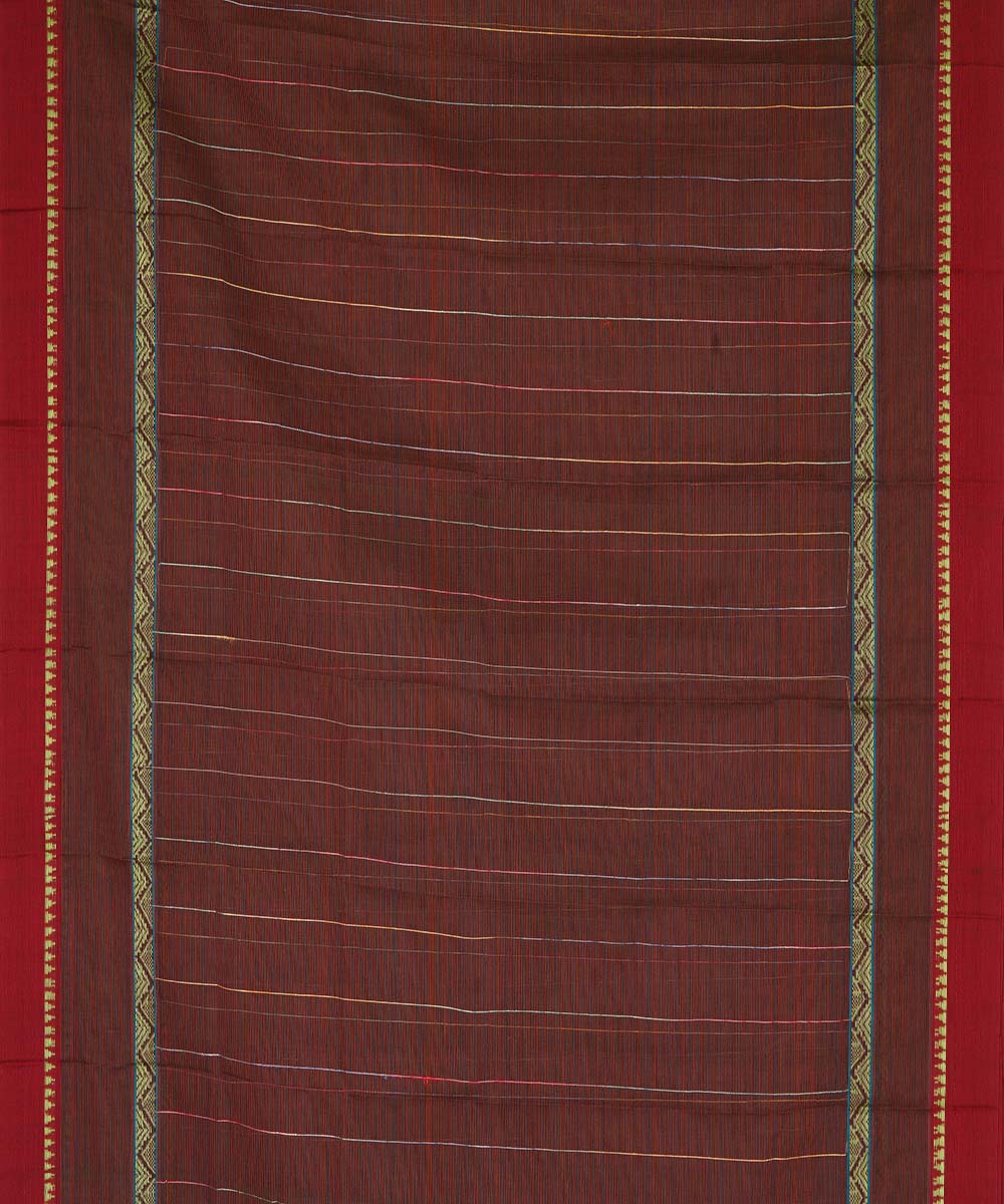 Dark brown cotton handwoven narayanapet saree