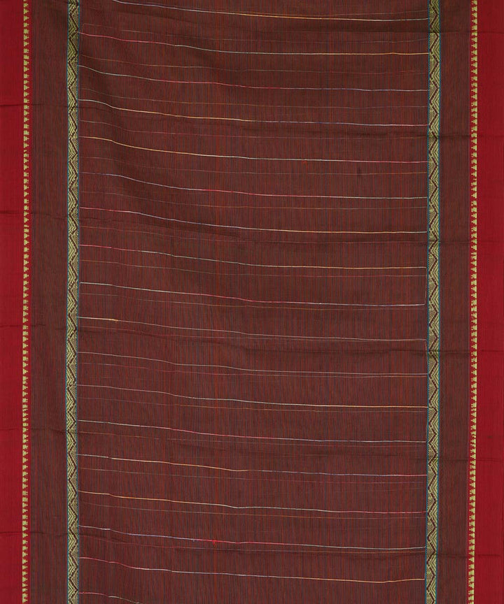 Dark brown cotton handwoven narayanapet saree