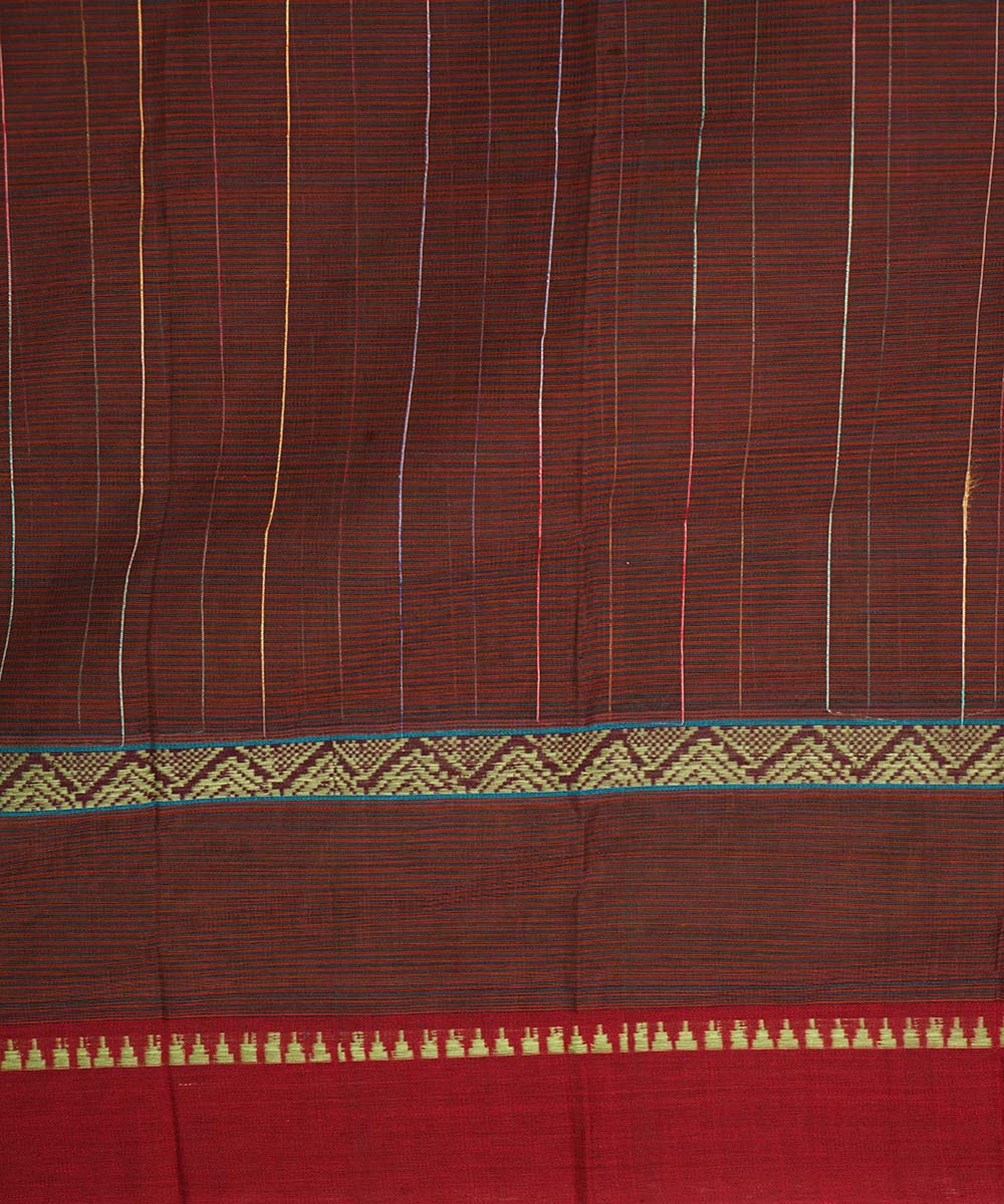 Dark brown cotton handwoven narayanapet saree