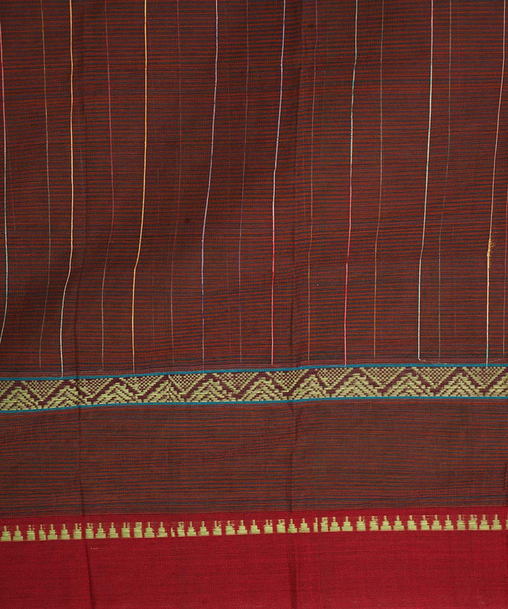 Dark brown cotton handwoven narayanapet saree