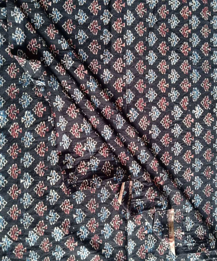 black natural dye ajrakh block print handspun handloom cotton fabric (2.5m per qty)