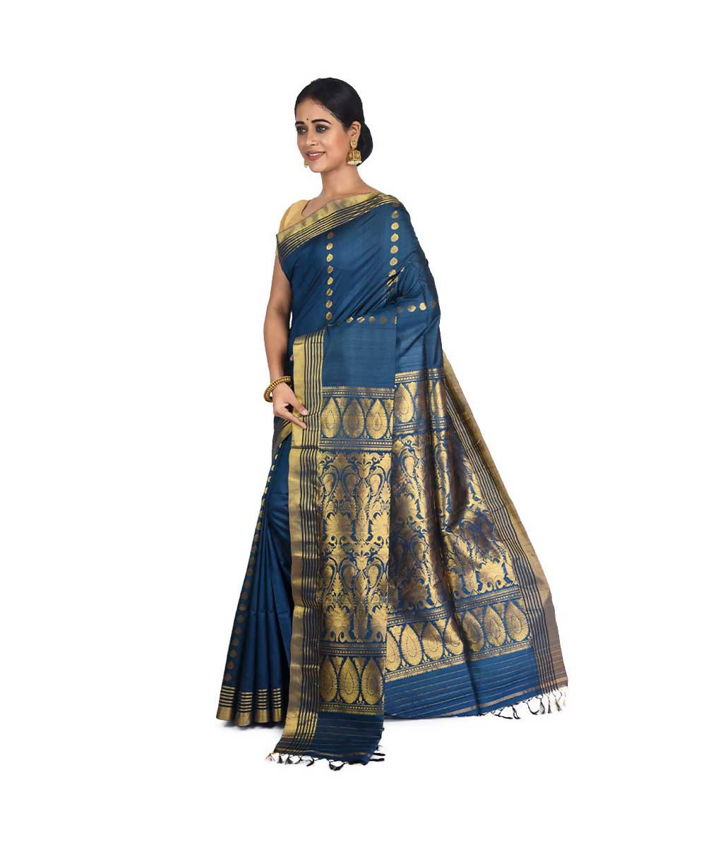 Midnight Blue Bengal handwoven handspun tussar saree