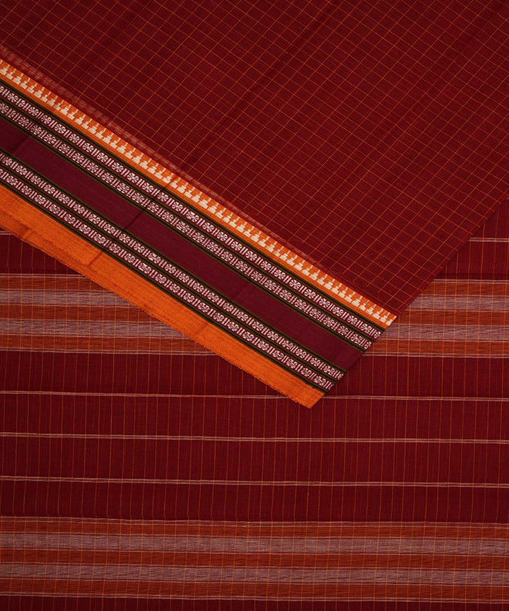 Maroon checks cotton handloom narayanapet saree