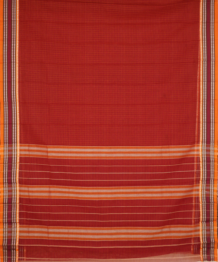 Maroon checks cotton handloom narayanapet saree