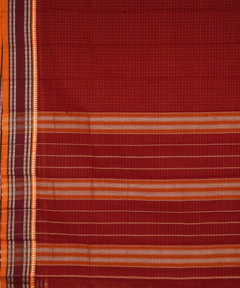 Maroon checks cotton handloom narayanapet saree