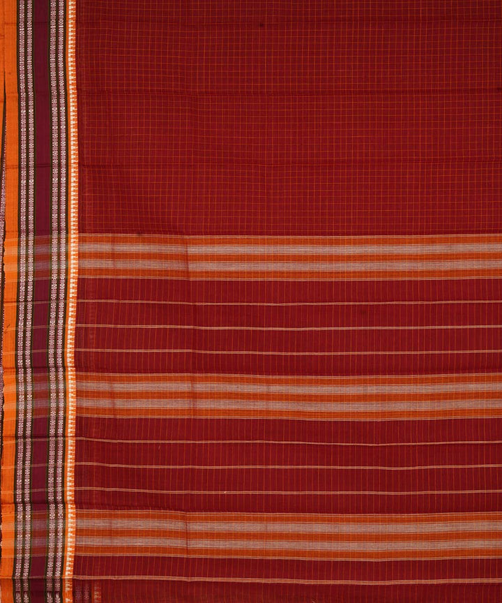 Maroon checks cotton handloom narayanapet saree