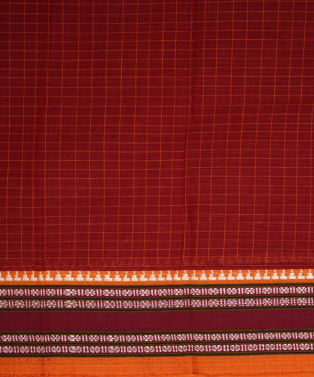 Maroon checks cotton handloom narayanapet saree