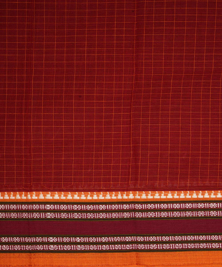 Maroon checks cotton handloom narayanapet saree