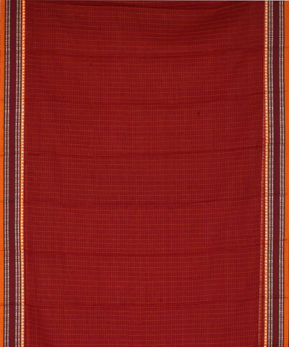 Maroon checks cotton handloom narayanapet saree