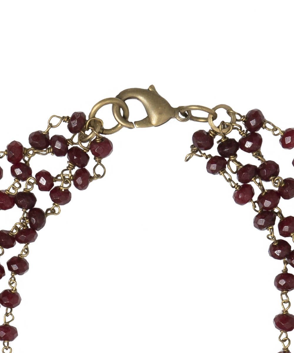 Ruby red handcrafted multi strand semi precious gemstone necklace