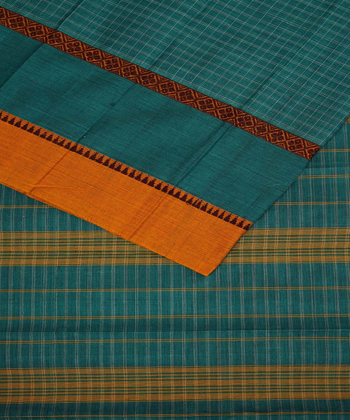 Sky blue checks cotton handwoven narayanapet saree