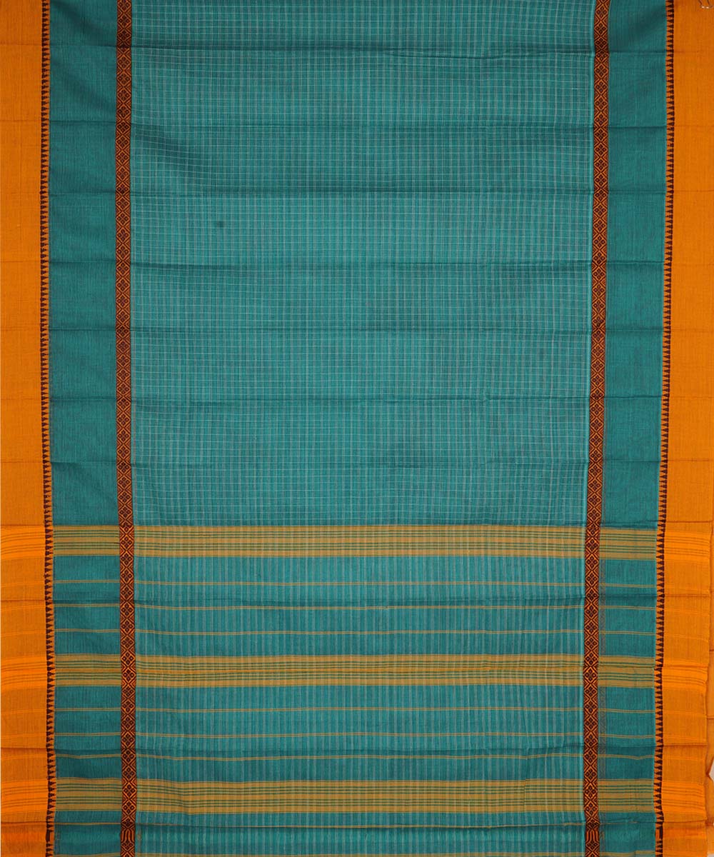 Sky blue checks cotton handwoven narayanapet saree