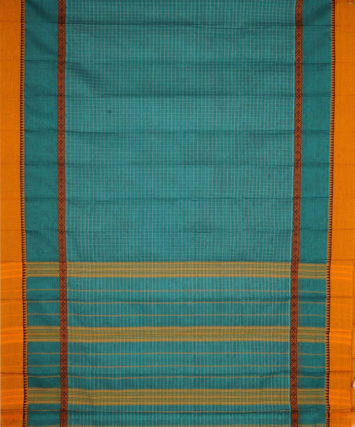 Sky blue checks cotton handwoven narayanapet saree