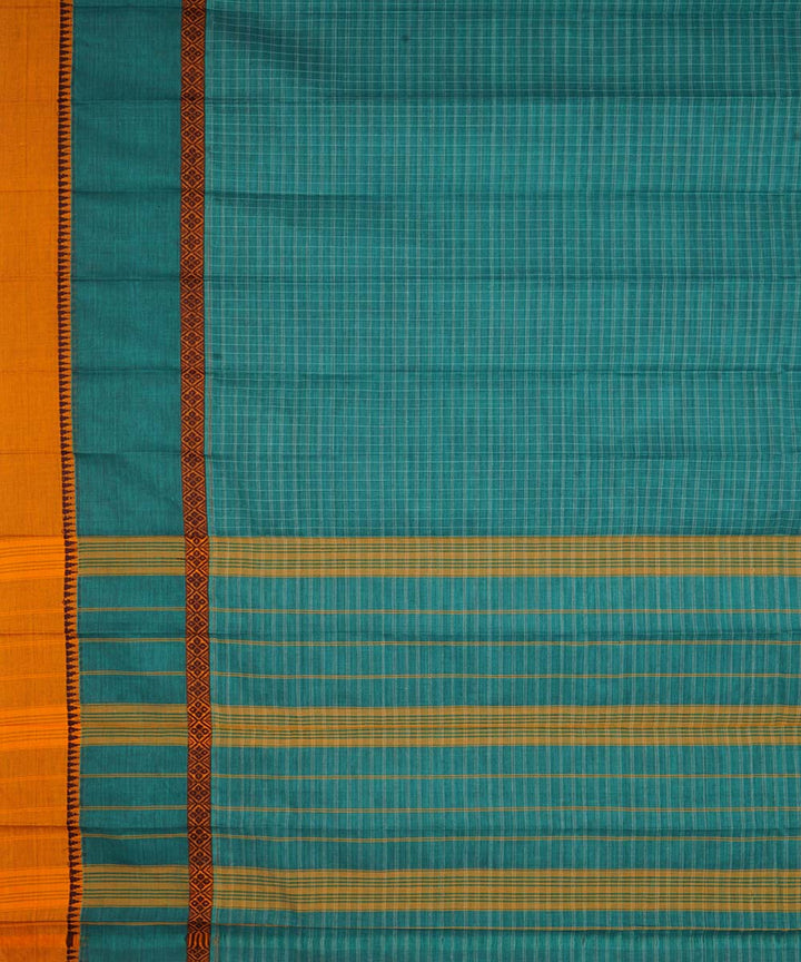 Sky blue checks cotton handwoven narayanapet saree